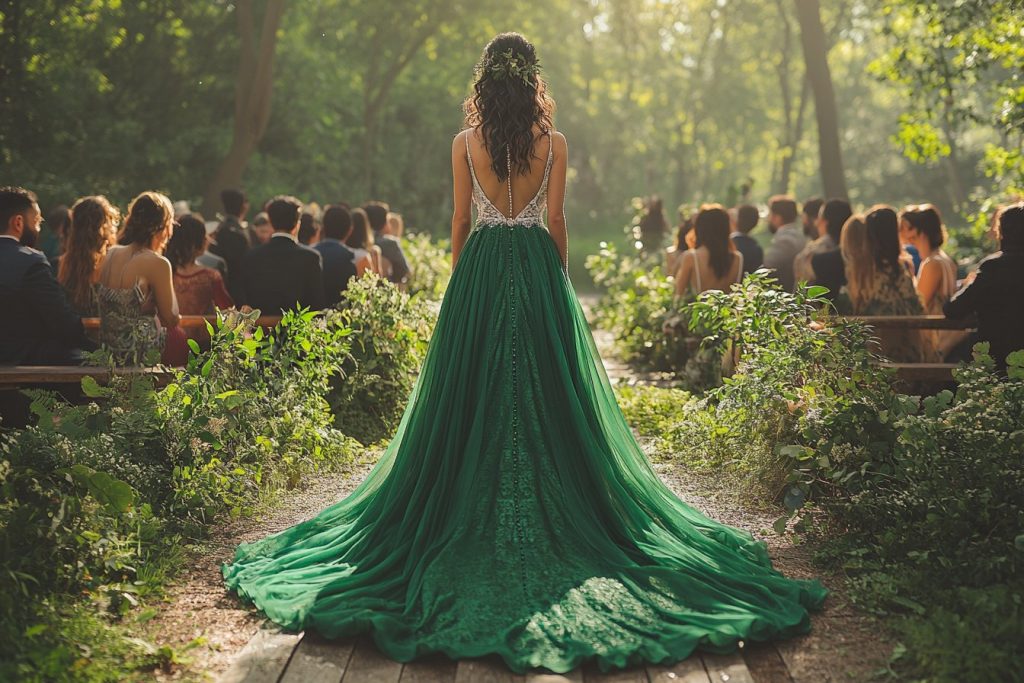 Tendances de robes de mariage vert émeraude pour 2024
