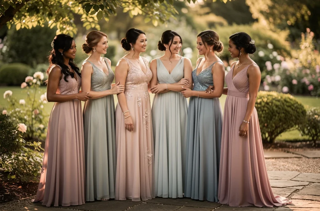 Palette couture : comment composer un cortège de demoiselles d’honneur chic et harmonieux